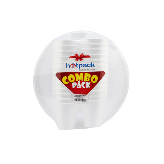 25 Pieces 6 Oz Foam Cup and 25 Pieces 10 Inch Foam Plate Combo Pack - 10 Packets