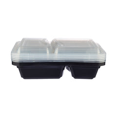 Black Base Rectangular Microwavable Compartment Container with Lids 5 Pieces - hotpack.om
