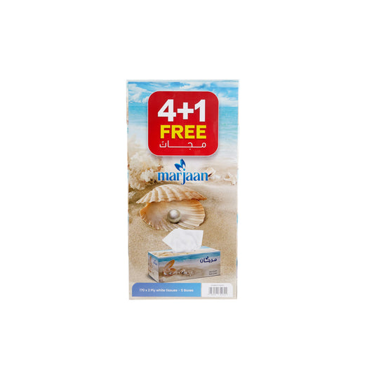 Marjaan Facial Tissue 170 Pulls X 2 Ply 4 Boxes + 1 Box Free