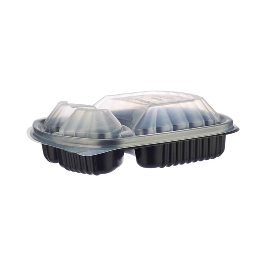 Black Base Rectangular 3-Compartment Container 250 Pieces - Hotpack Oman